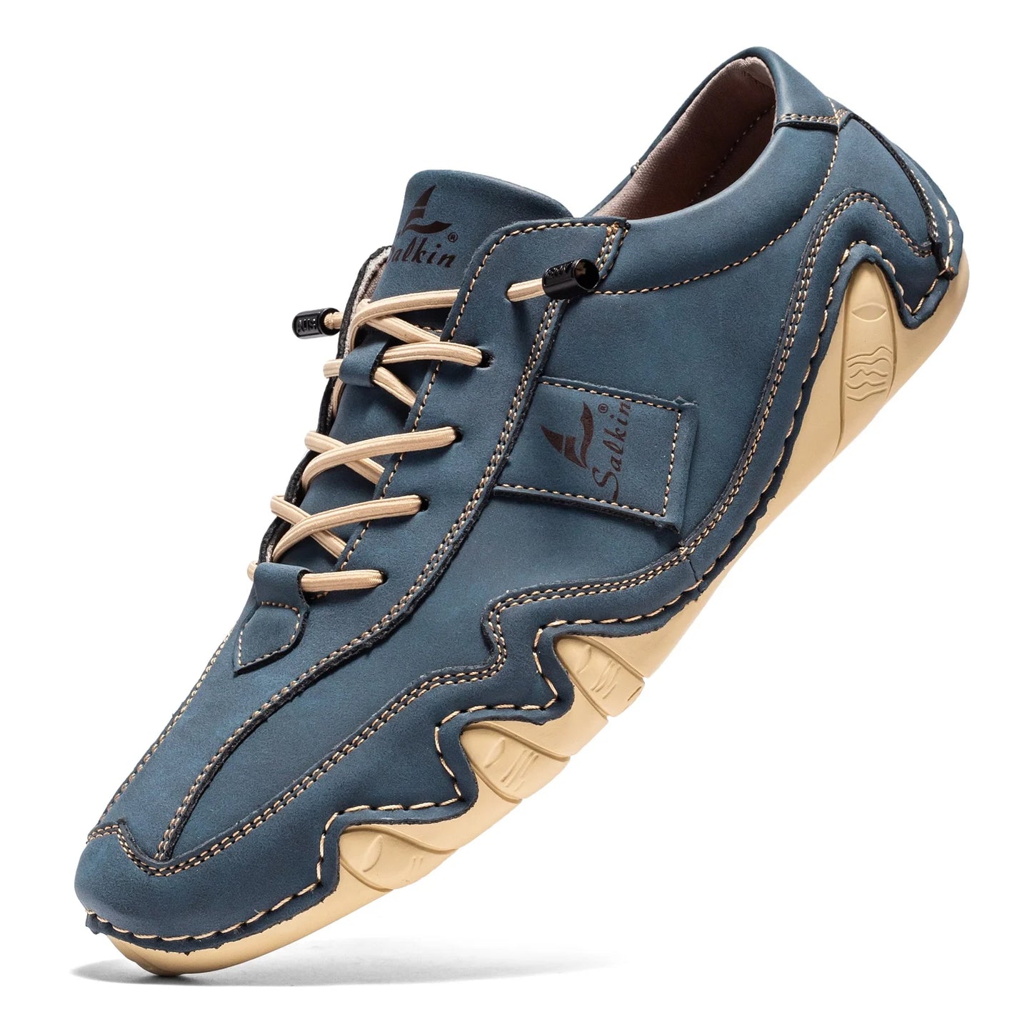 Sapatos masculinos plus size SISUOCO em azul claro com detalhes em bege e solado confortável