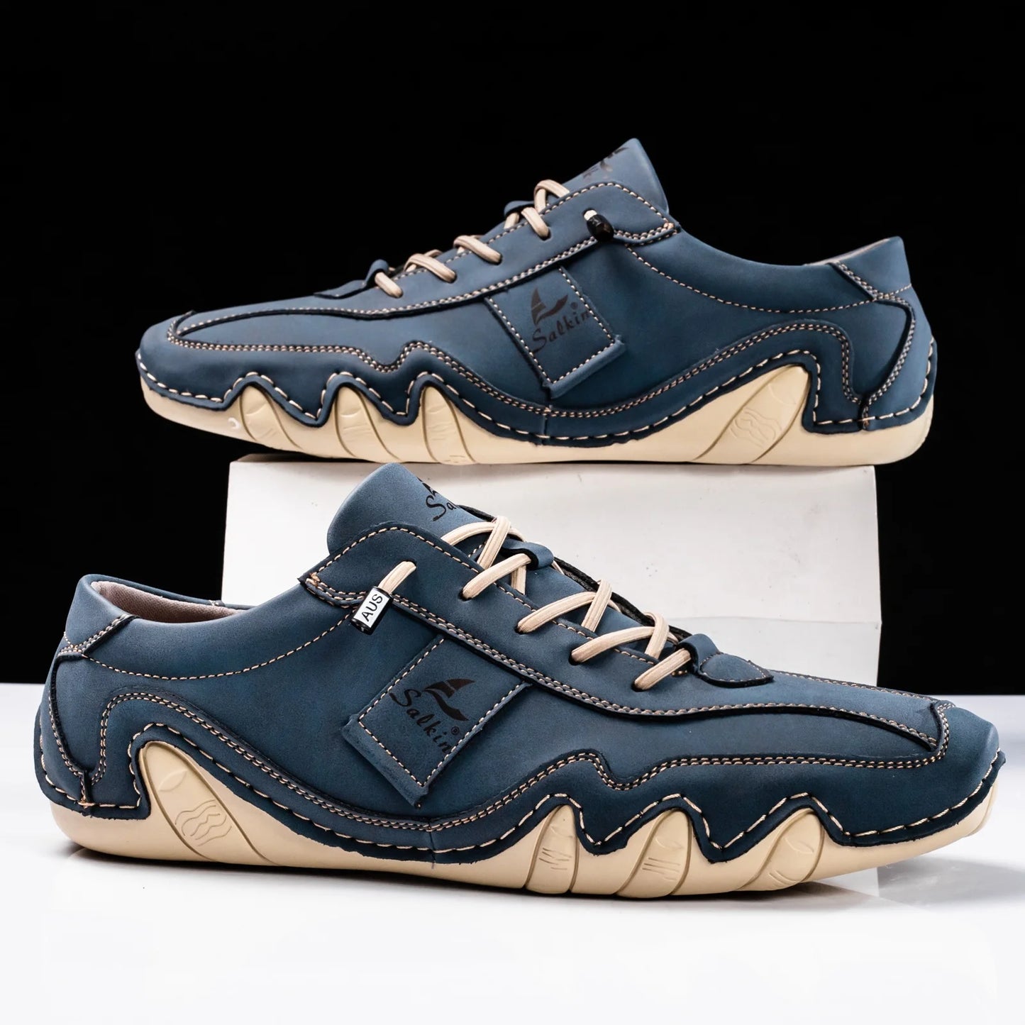 Sapatos masculinos plus size SISUOCO em couro azul, elegantes e confortáveis para uso diário