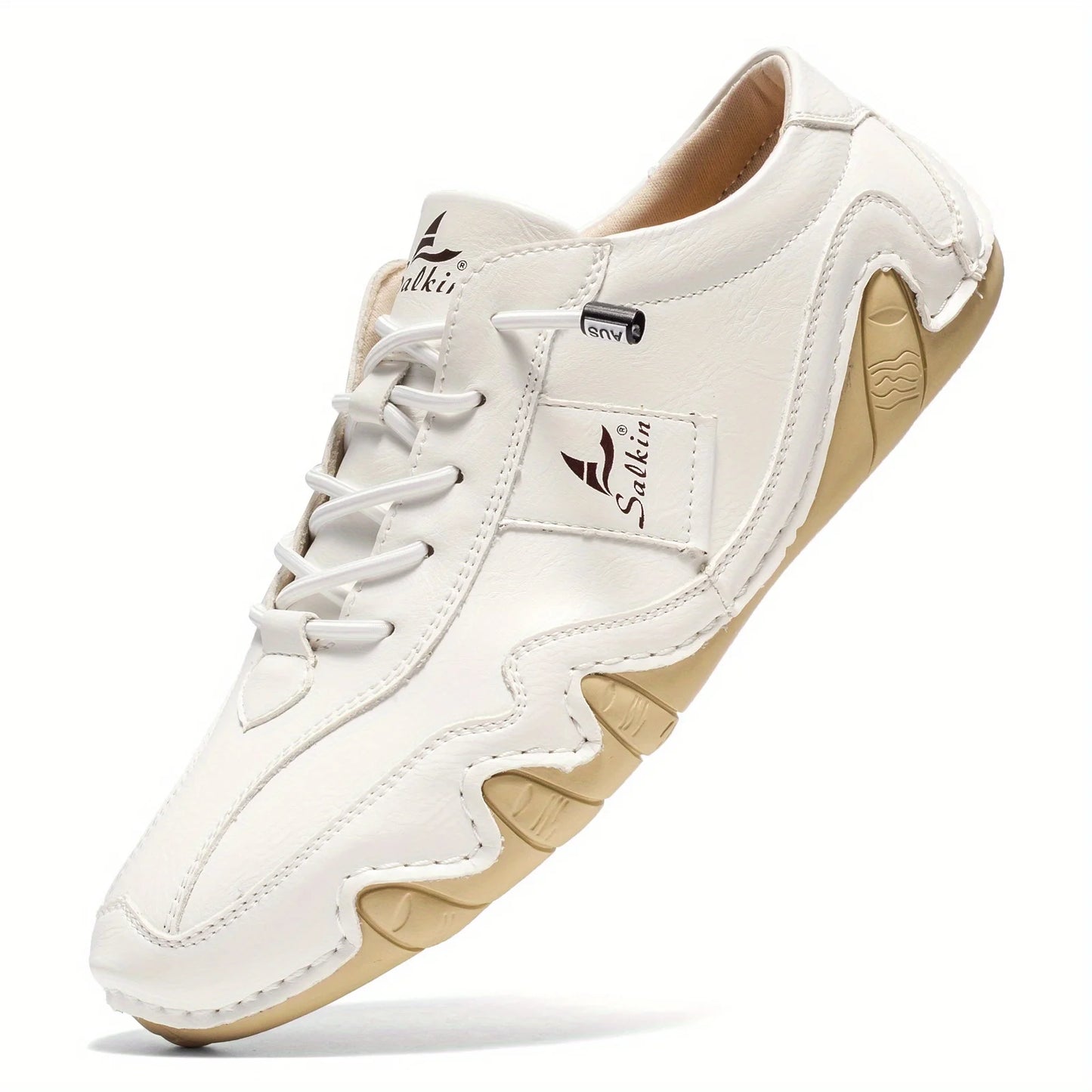 Sapatos masculinos plus size da marca SISUOCO em couro branco com design moderno e confortável