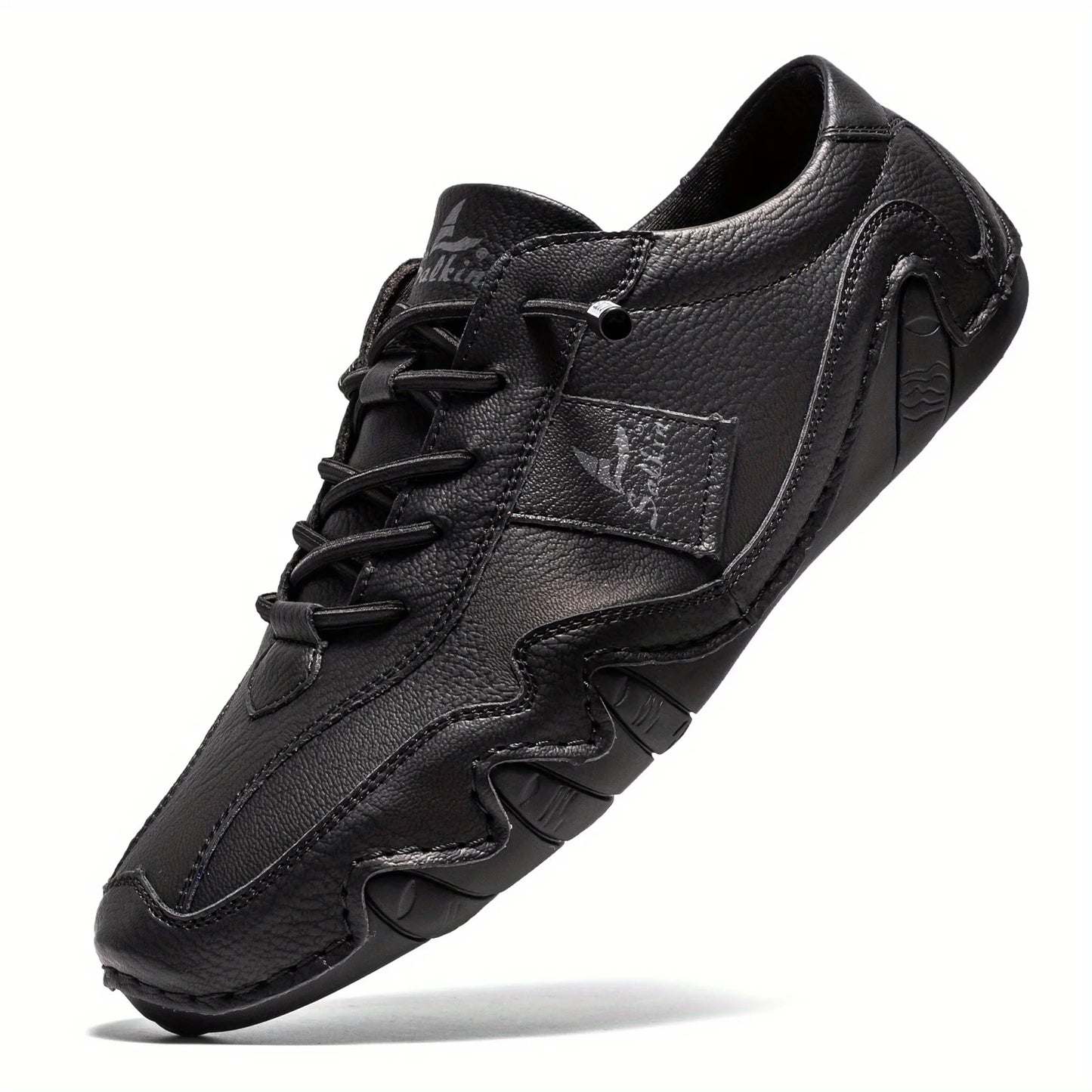 Sapatos masculinos plus size SISUOCO em couro preto com design esportivo e confortável
