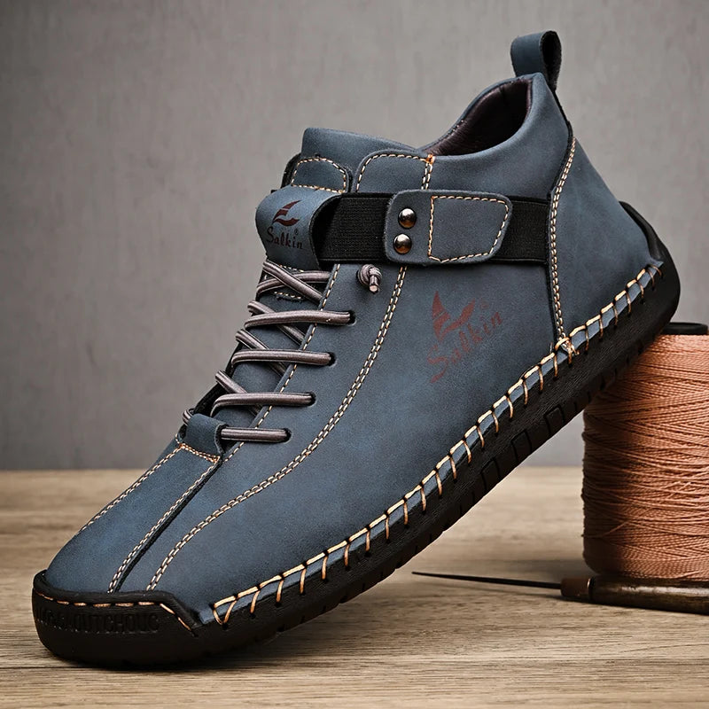 Sapatos masculinos de couro GENGXI em azul com design elegante e sola confortável