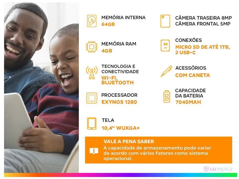 Tablet Samsung Galaxy Android com tela de 10,4 polegadas e cรขmera traseira de 8MP