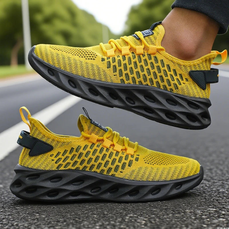 Tênis masculino DQTBE amarelo com design leve e tração ideal para corridas e atividades físicas sapato esportivo masculino 2025