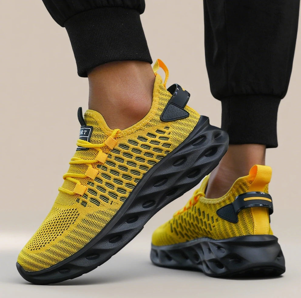 Tênis masculino DQTBE em amarelo, sapato esportivo masculino 2025 com design leve e respirável