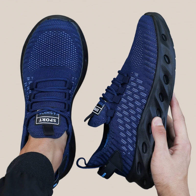 Tênis masculino DQTBE em tom azul, estilo moderno e respirável, ideal para atletas. Sapato esportivo masculino 2025.