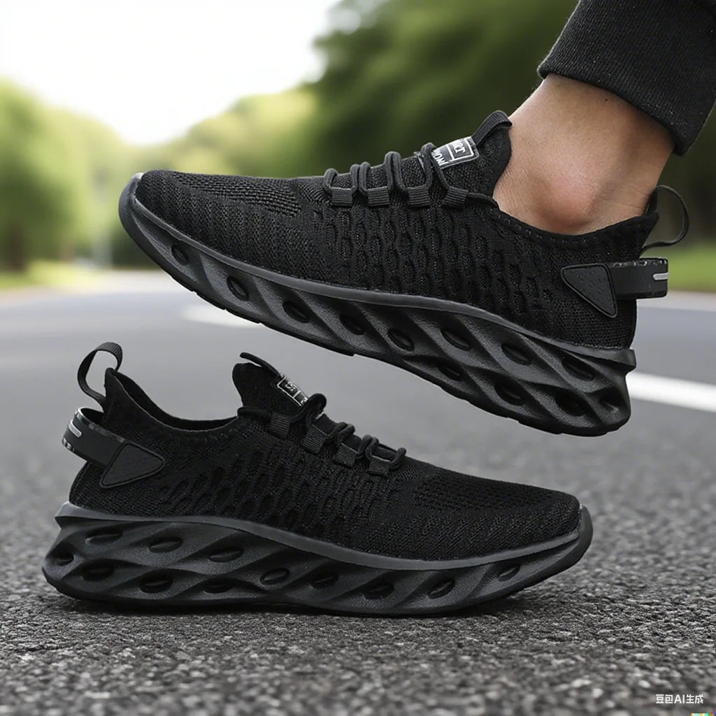 Tênis masculino DQTBE em preto, ideal para corrida e atividades físicas, sapato esportivo masculino 2025.