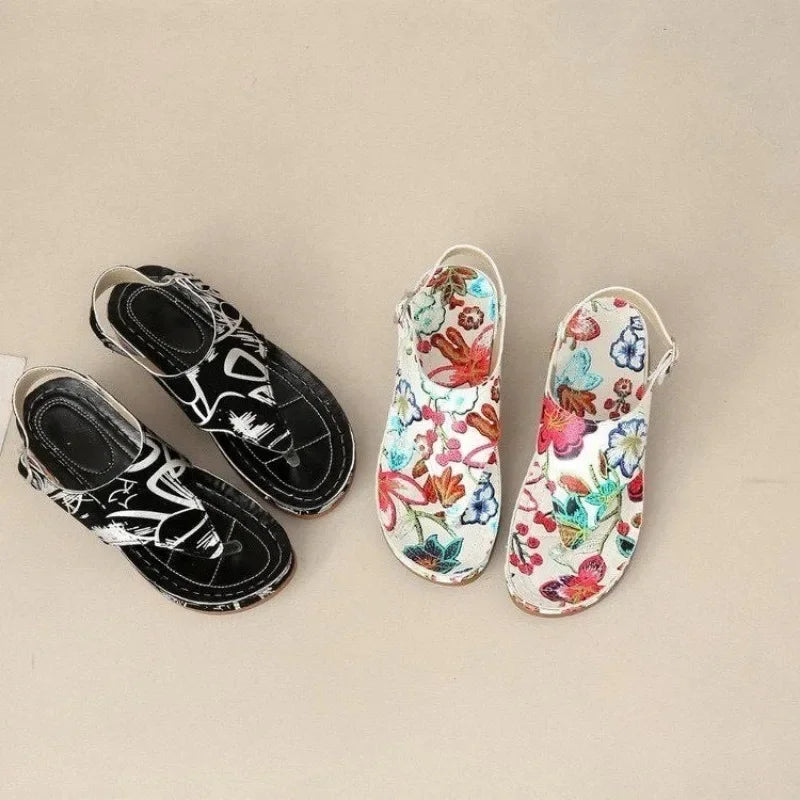 Sandálias femininas GRAN PLAN em preto e branco, estilo sapatos casuais com flores para primavera e verão