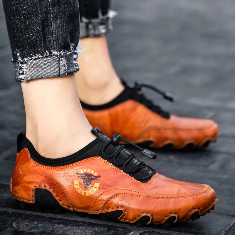 Sapatos casuais masculinos couro MIXDELAI em tom de marrom, com design moderno e confortável