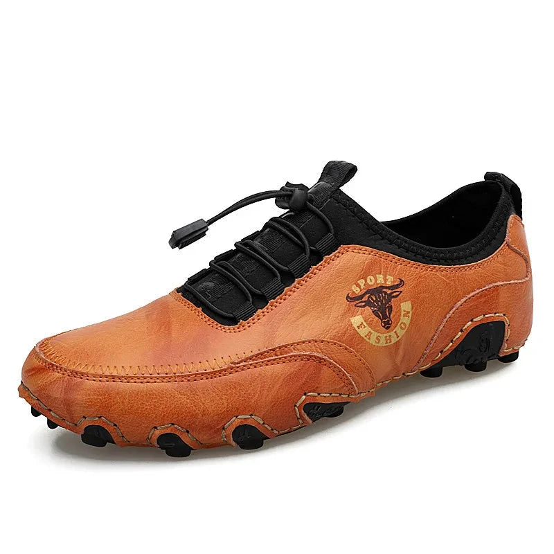Sapatos casuais masculinos couro da MIXDELAI em tom caramelo com design esportivo e fechamento em cadarço