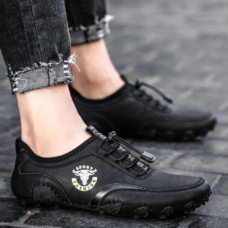 Sapatos casuais masculinos couro da MIXDELAI em estilo moderno com detalhes esportivos e conforto