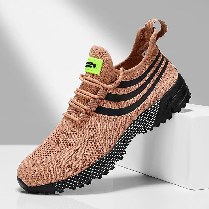Sapatos de malha antiderrapante para homem em tom laranja com sola resistente e design moderno