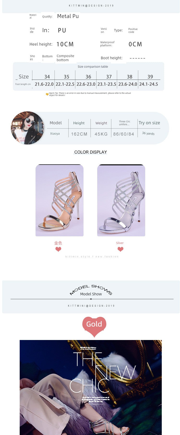 Sandálias femininas KITTMIN com design elegante e tiras em pu metalizado, ideais para compra de sapatos femininos elegantes online