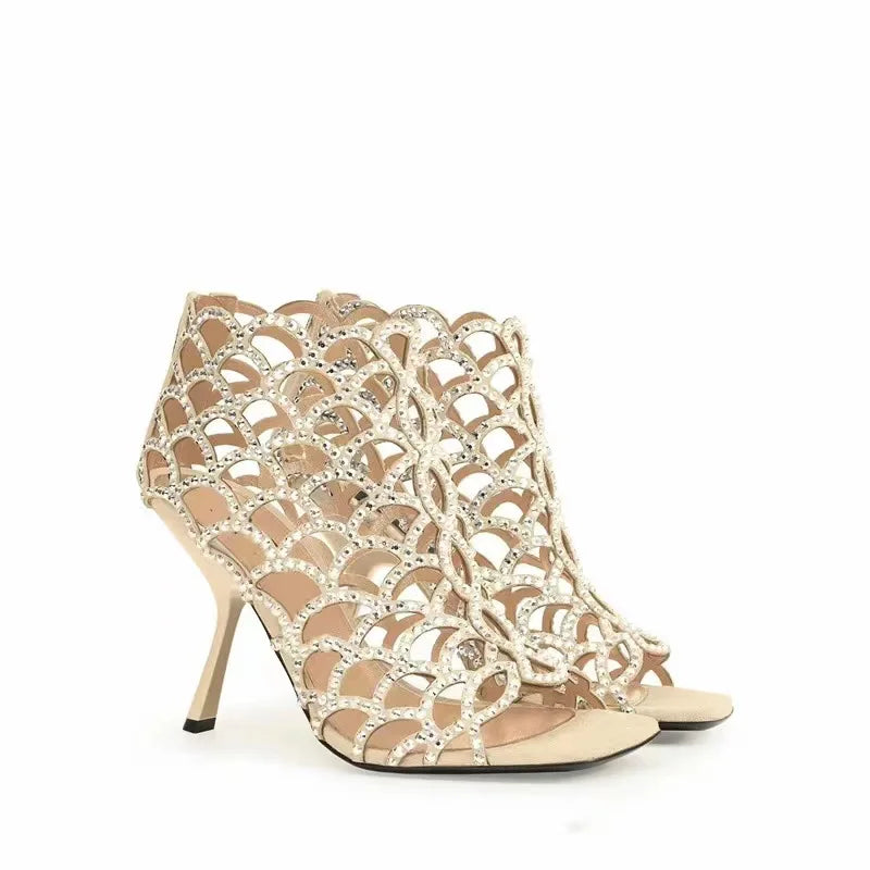 Sandálias femininas NOENNAME_NULL com design oco e salto fino, sofisticadas e elegantes