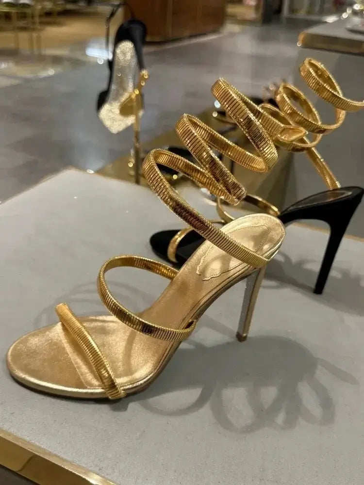 Sandálias femininas EILYKEN douradas com tiras finas, perfeitas como sapatos sexy femininos