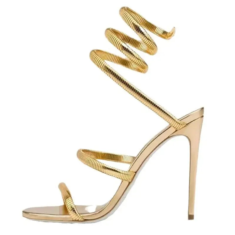 Sandálias femininas EILYKEN em dourado, sapatos sexy femininos com salto alto e design elegante