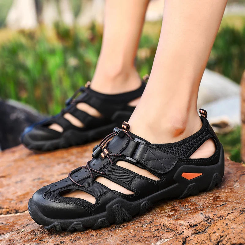 Sandálias masculinas YEISNDOO com design antiderrapante para sapatilhas de trekking antiderrapantes.