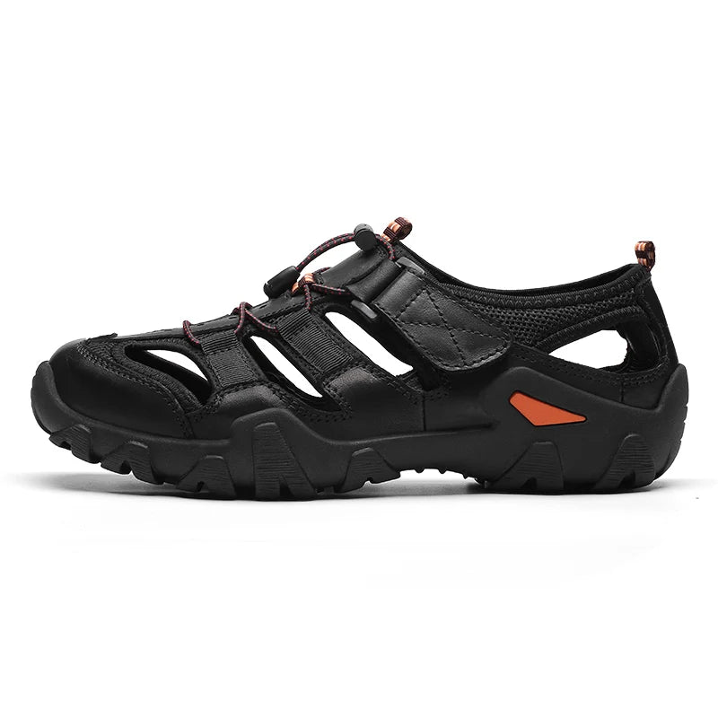 Sandálias masculinas YEISNDOO em preto com design respirável e sapatos trekking antiderrapantes