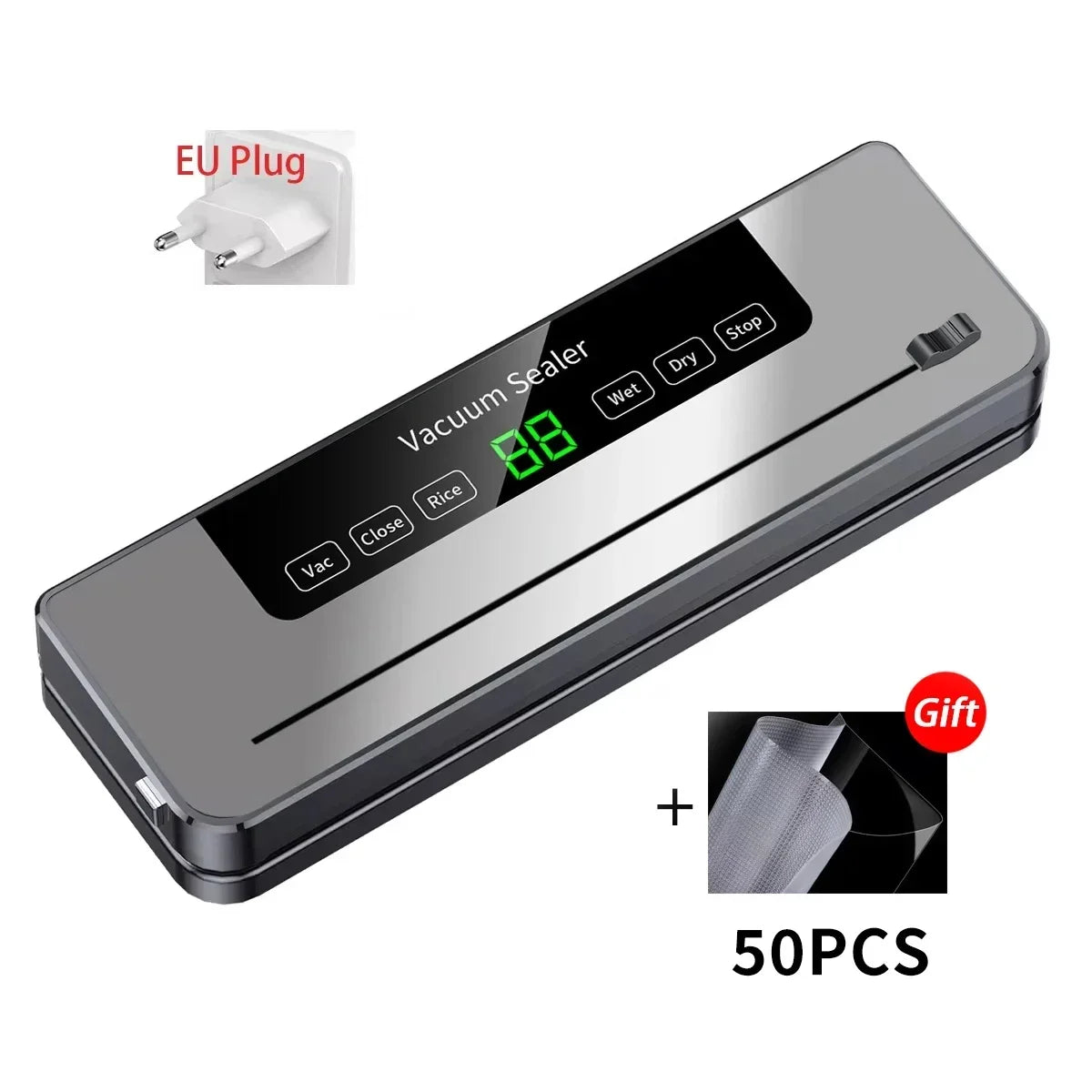 Seladora a vácuo CENRR com tela LCD, ideal para alimentos seco e molhado, acompanha 50 sacos de presente.