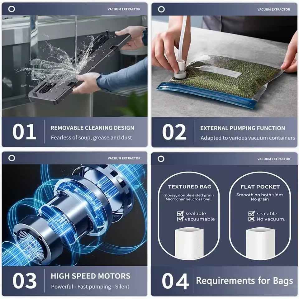 Seladora a vácuo CENRR com design removível e motor potente, ideal para selar alimentos seco e molhado