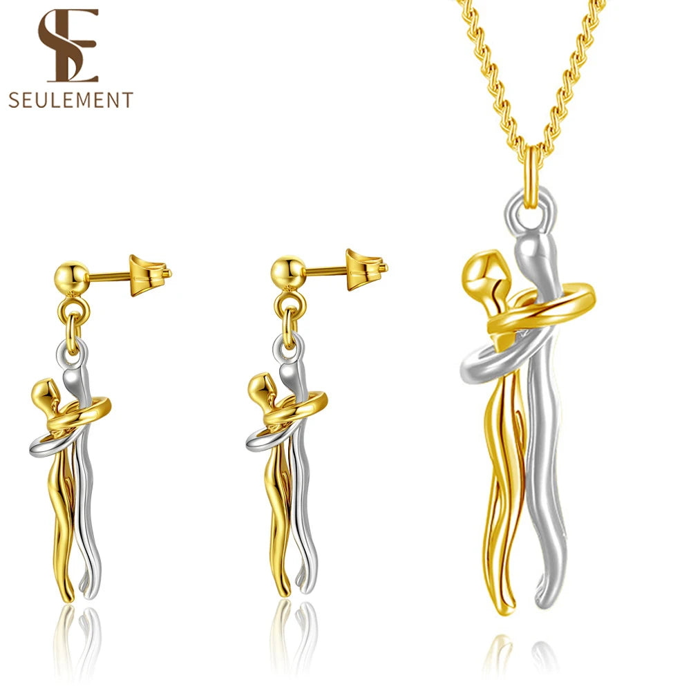 Colar feminino SEULEMENT com pingente em dois tons e brincos dois tons femininos combinando