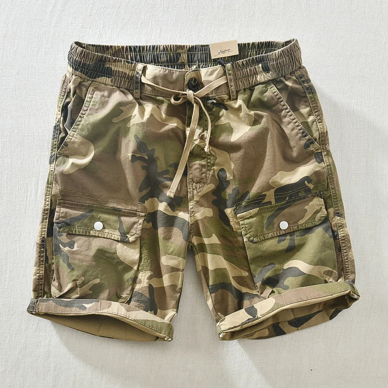 Shorts camuflados hip hop da LEVIORTIN com bolsos laterais e cós ajustável