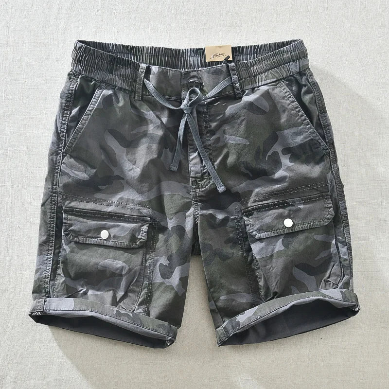 Shorts camuflados hip hop da LEVIORTIN com bolso lateral e ajuste de cordão