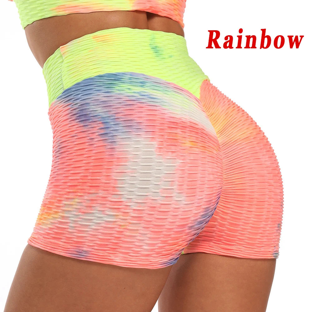 Shorts esportivos femininos cintura alta em estilo colorido com design confortável para atividades físicas