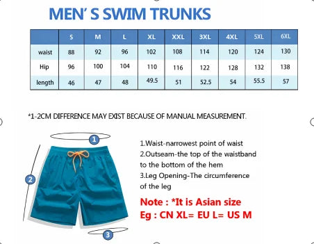 Shorts masculinos Harajuku azul com cordão na cintura e tabela de tamanho incluída