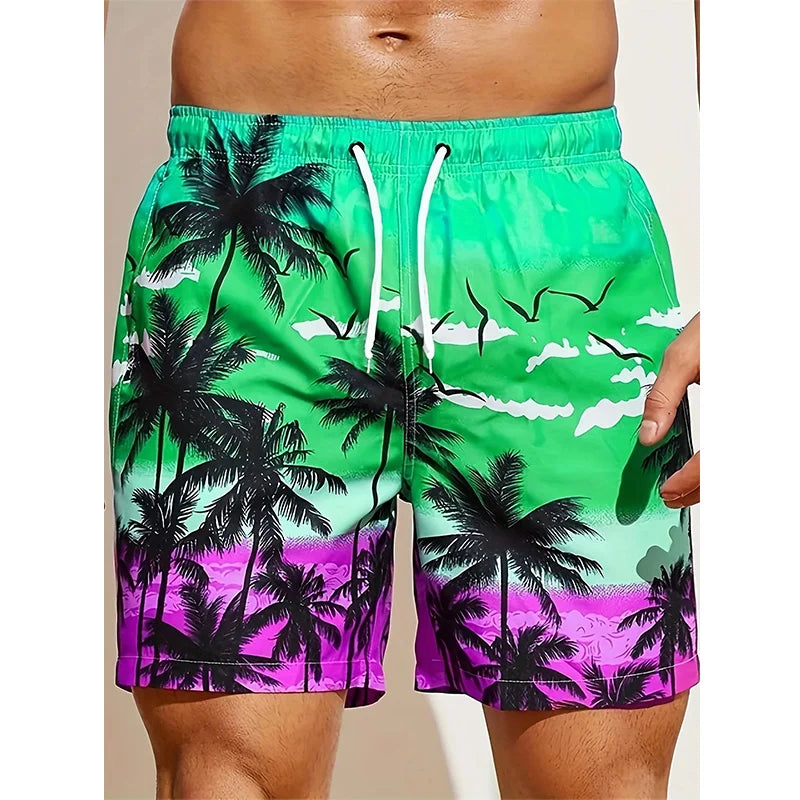 Shorts masculinos harajuku com estampa tropical e cores vibrantes, ideal para o verão
