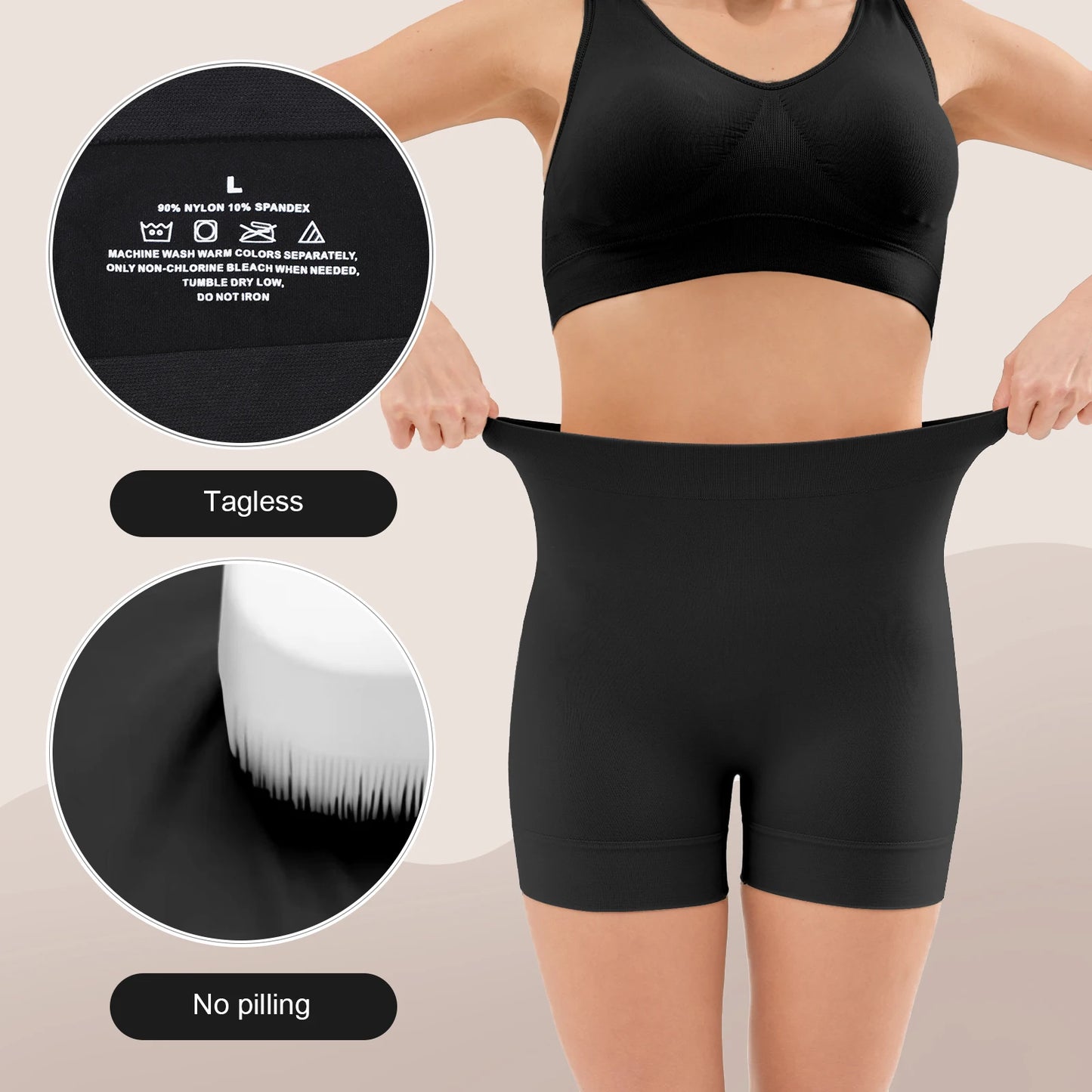 Shorts femininos anti atrito da MS SIMIYA, confortáveis e sem costuras, disponíveis em preto