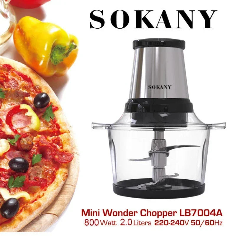 Processador de alimentos SOKANY LB7004A, picador de alimentos multifuncional de 2 litros e 800W para picar e misturar ingredientes