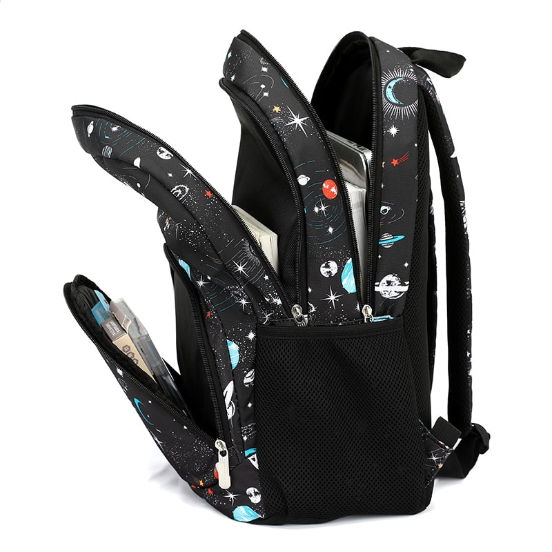 Mochila escolar infantil ZIRANYU resistente para escola com design espacial e múltiplos compartimentos