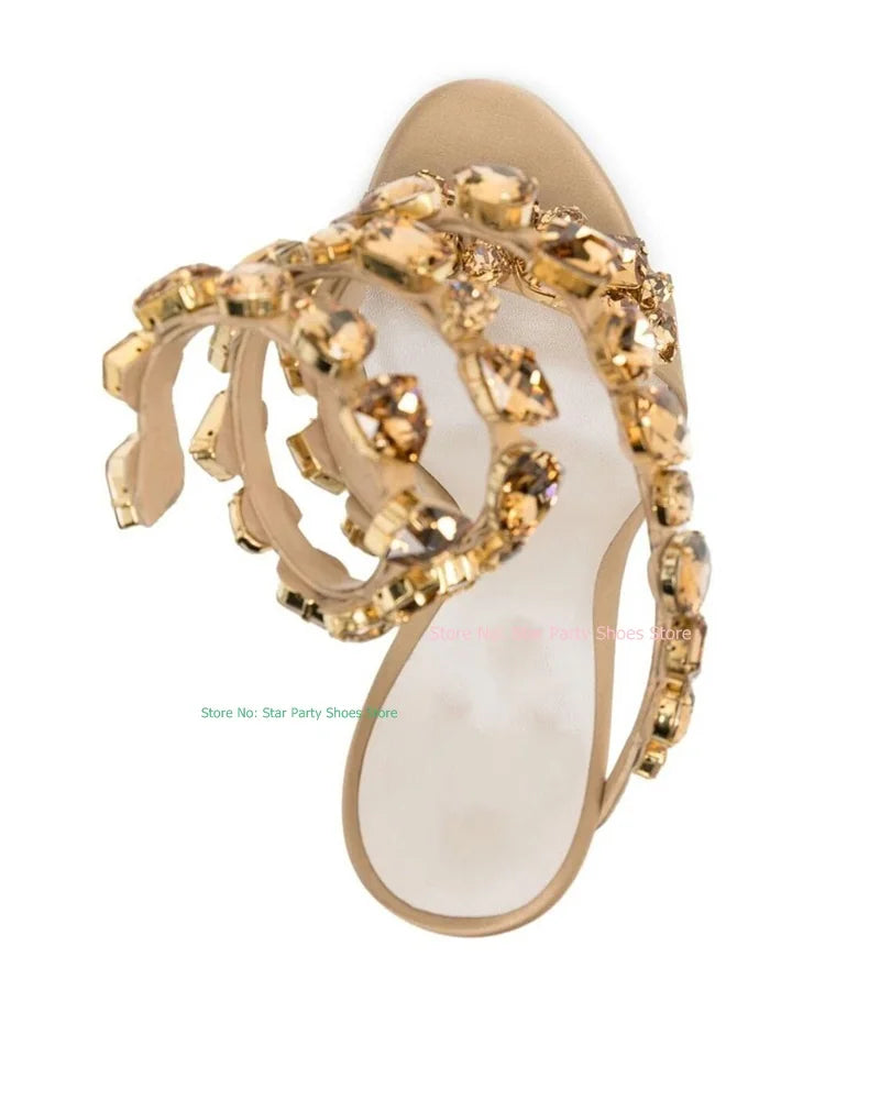 Sandálias femininas KDELY estilo stilettos espiral brilhante com detalhes em strass para ocasiões especiais