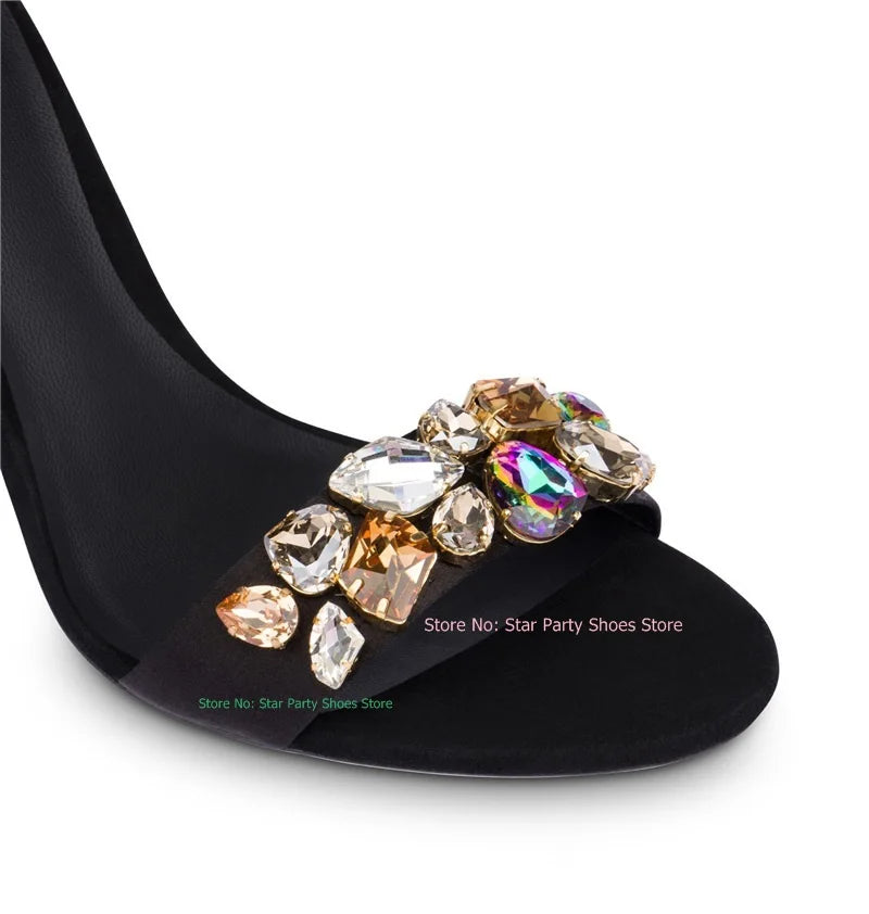 Sandália feminina KDELY com detalhes em pedras brilhantes, estilo stilettos espiral brilhante