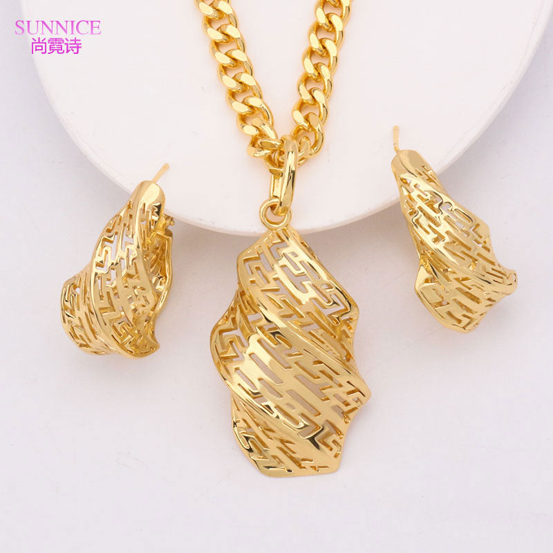 Conjunto de joias femininas SUNNICE com colar e brincos banhados a ouro com design ondulado