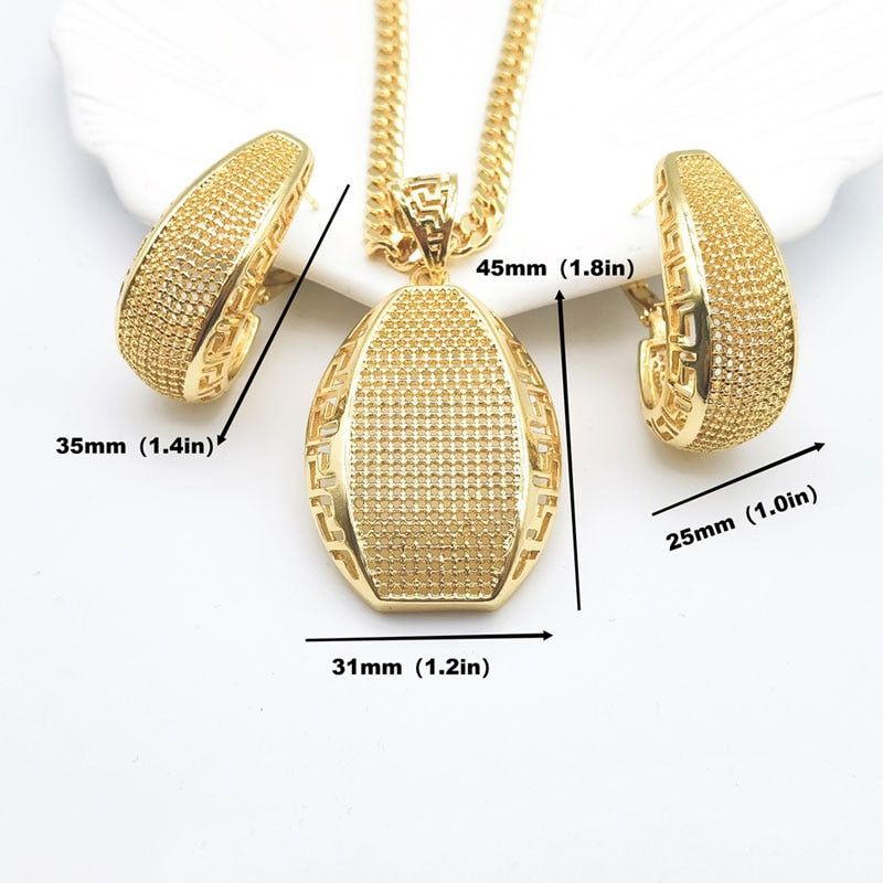 Conjunto de joias femininas SUNNICE com colar e brincos banhados a ouro sofisticados