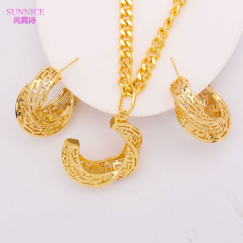 Conjunto de joias femininas SUNNICE com colar e brincos banhados a ouro, estilo elegante e sofisticado