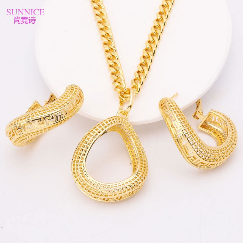 Conjunto de joias femininas SUNNICE com colar e brincos banhados a ouro, estilo elegante e moderno