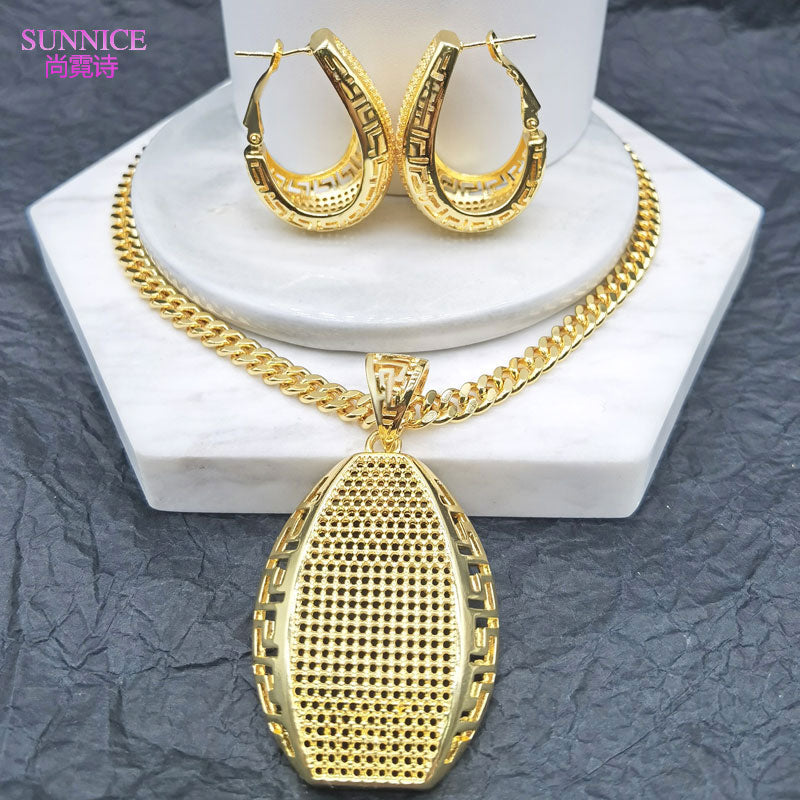 Conjunto de joias femininas SUNNICE com colar e brincos banhados a ouro, design elegante e moderno