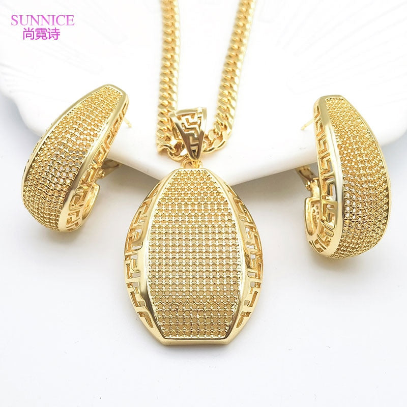 Conjunto de joias femininas SUNNICE com colar e brincos banhados a ouro, elegantes e sofisticados