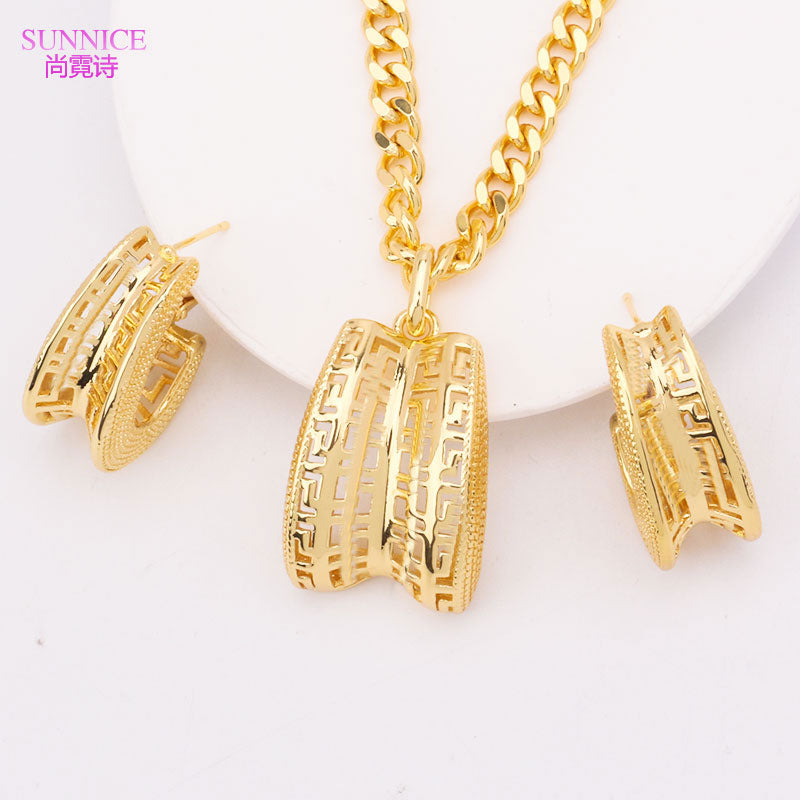 Conjunto de joias femininas SUNNICE com colar e brincos banhados a ouro, elegantes e modernos