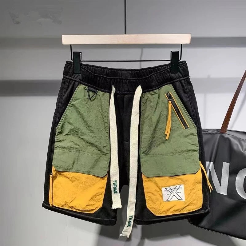 Shorts masculino streetwear da SUPZOOM com bolsos verdes e amarelos e cordão ajustável
