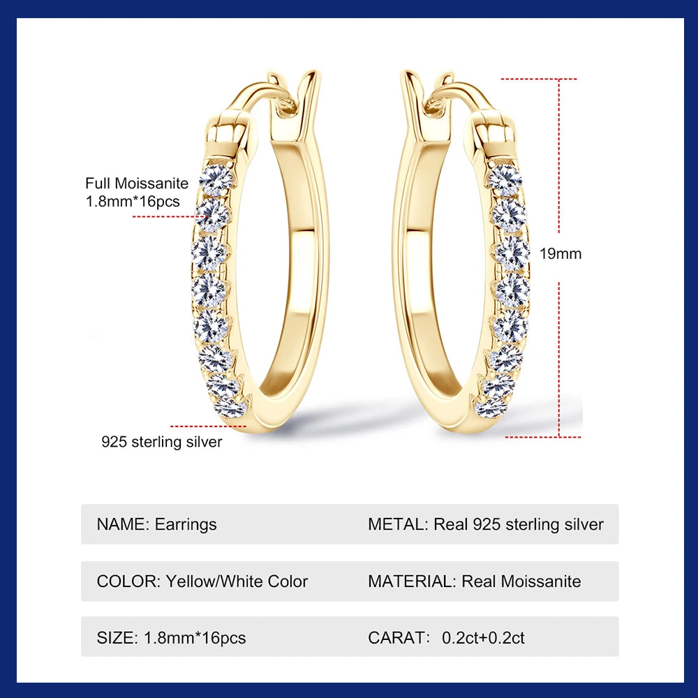 Brincos moissanite banhados a ouro em prata esterlina 925 com design elegante e pedras brilhantes