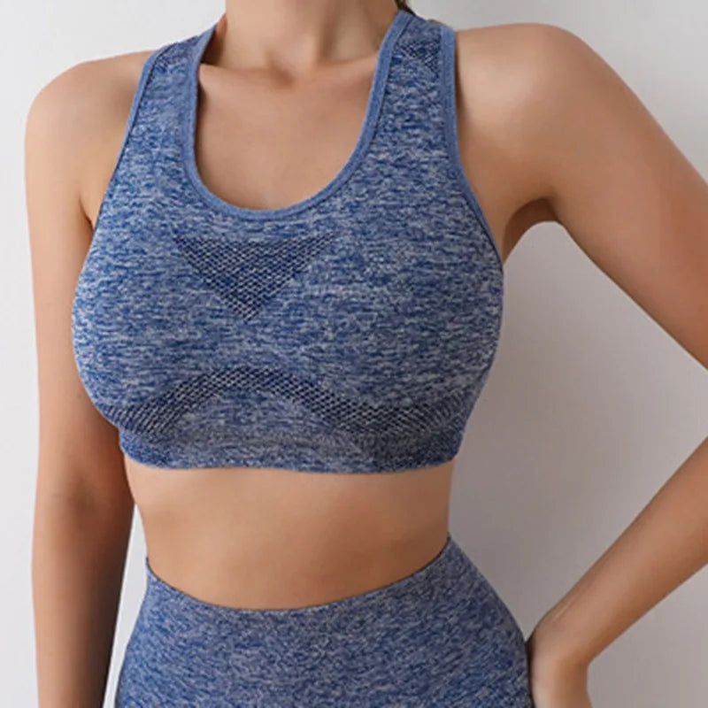 Terno feminino fitness azul marinho com tecido respirável ideal para práticas de ioga e atividade física