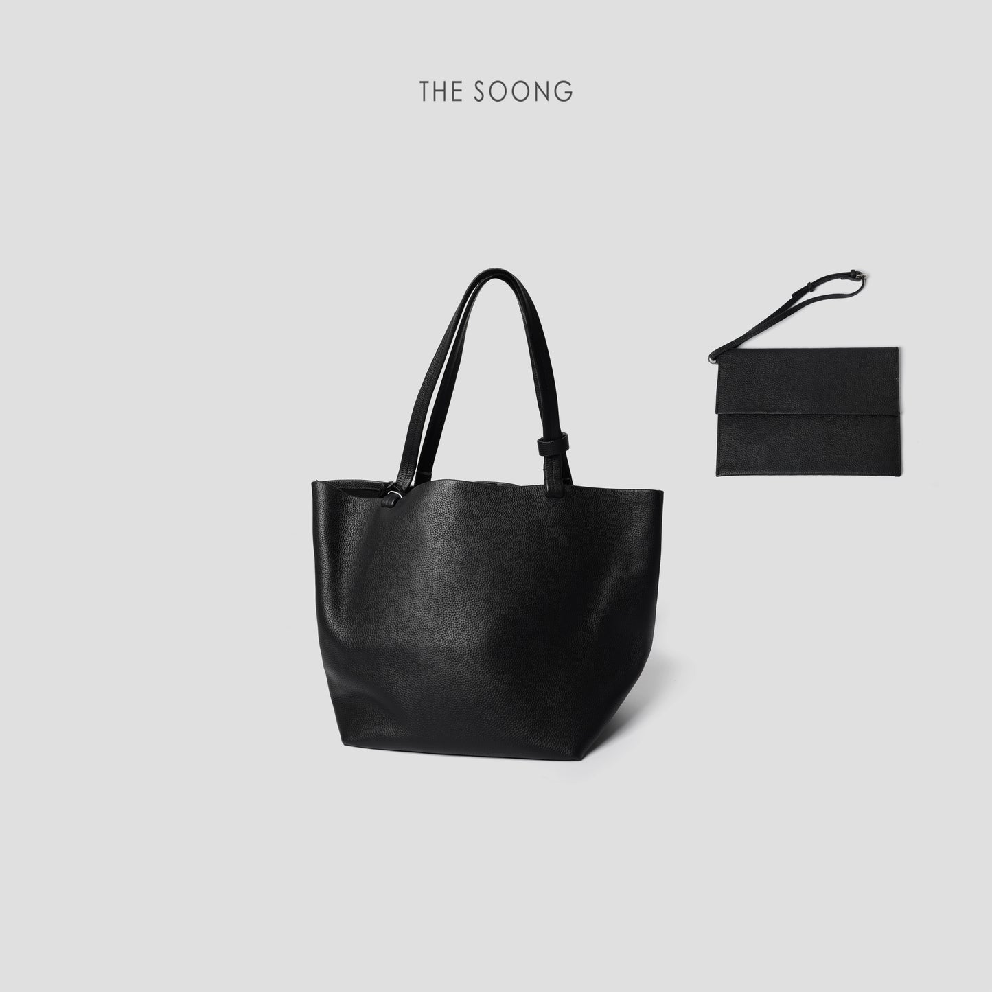 Bolsa feminina de couro resistente preta da THE SOONG com alças elegantes e design moderno