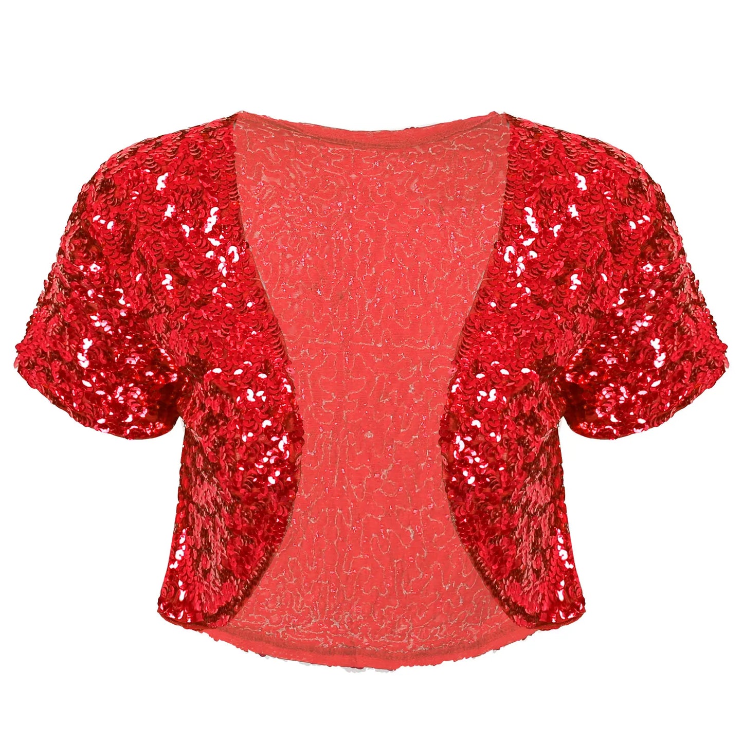Casaco feminino retro com lantejoulas vermelhas brilhantes, ideal para eventos festivos e looks ousados