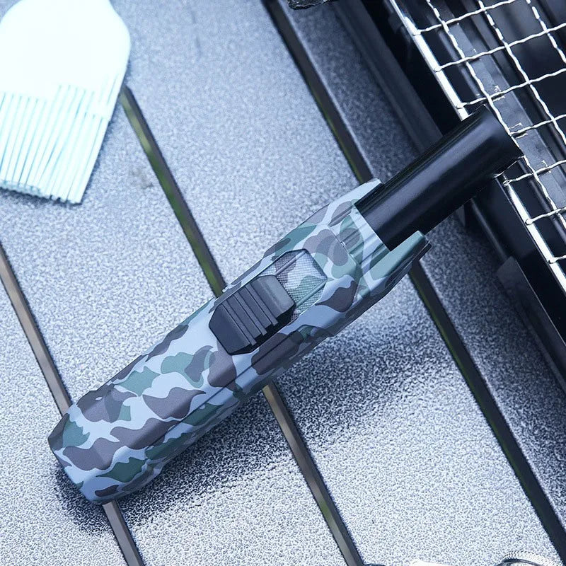 Tocha de chama de jato camuflada com botão de ignição, ideal para acampamentos e churrascos