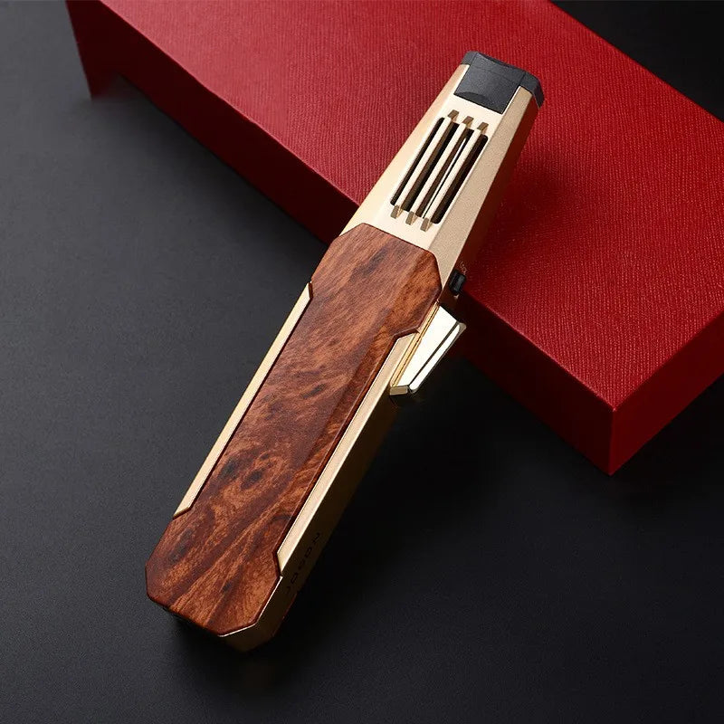Tocha de chama de jato NOENNAME_NULL com design elegante em madeira e acabamento dourado