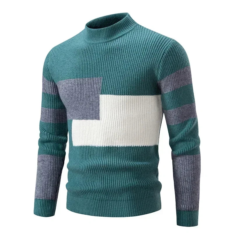 Casaco masculino outono inverno de malha com design moderno em verde e cinza para look casual estiloso