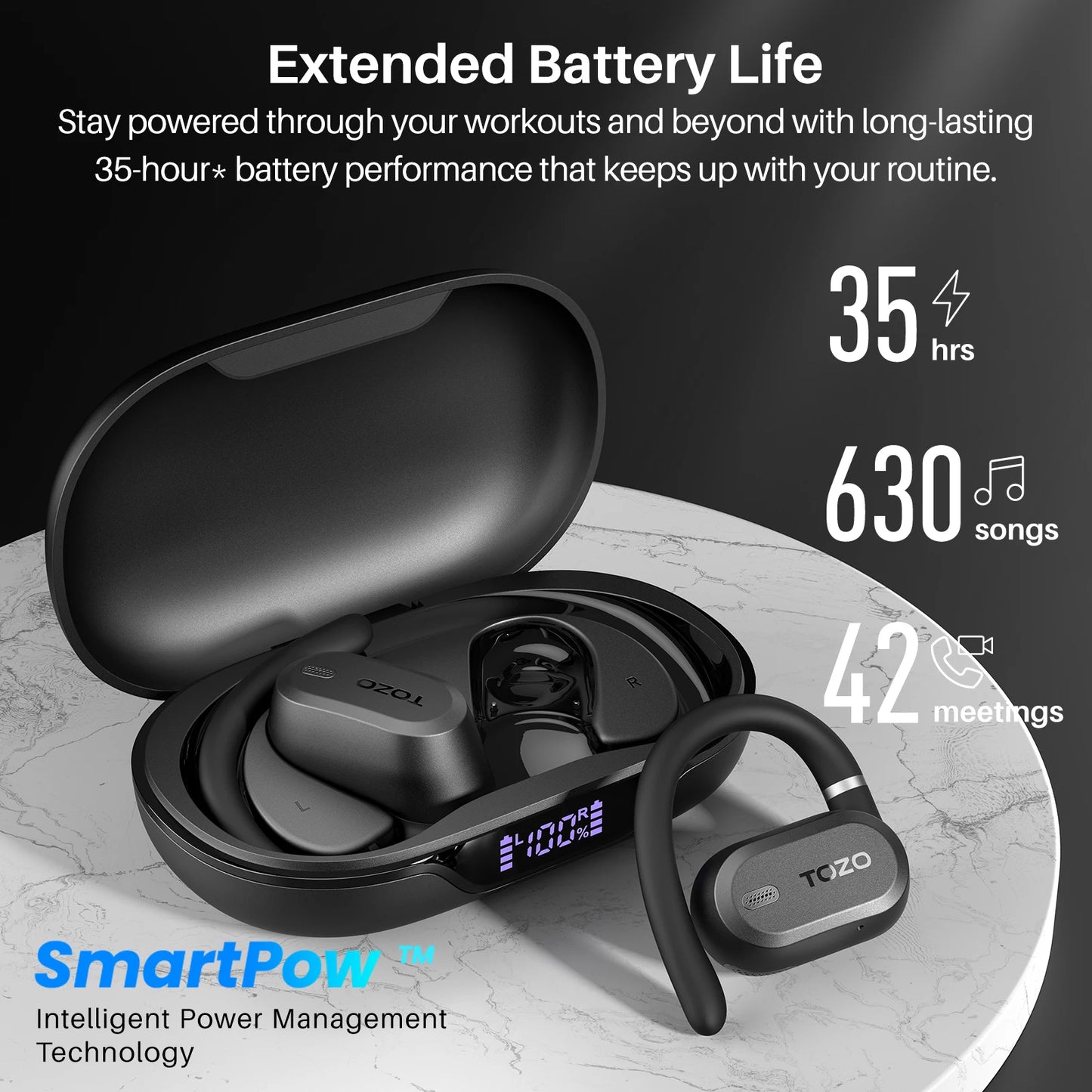 Fone de ouvido bluetooth esportivo TOZO com capacidade de 35 horas de bateria e design ergonômico